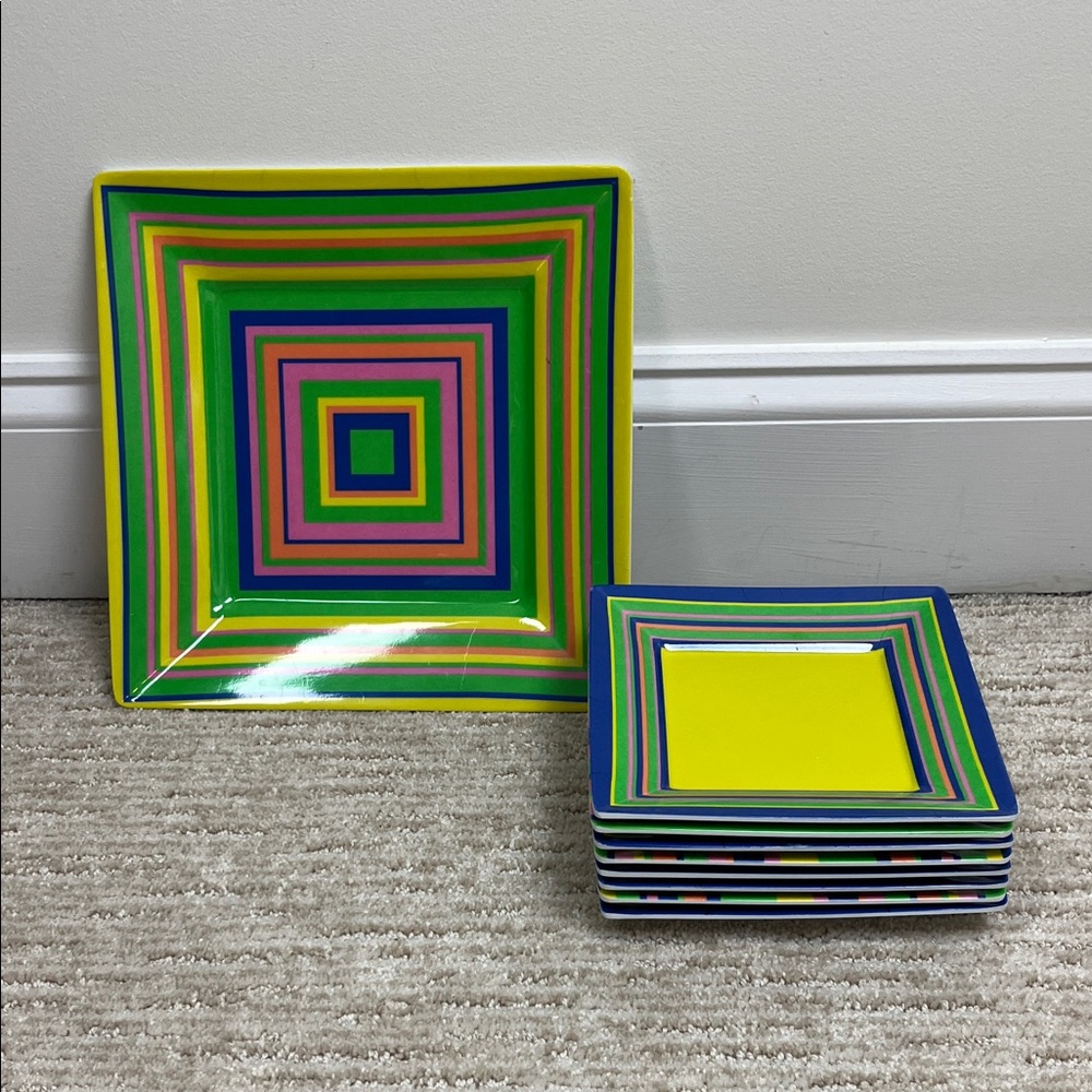 Citrus Grove Melamine 9 Pc Square Plate Set Platter Appetizer Dessert